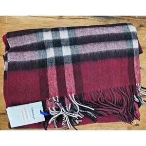New Edinburgh Lambswool Stole Sangria Check 70x29 Wide Burgundy Black